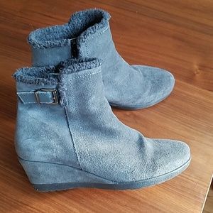 Anthro gray fleece lined wedge booties